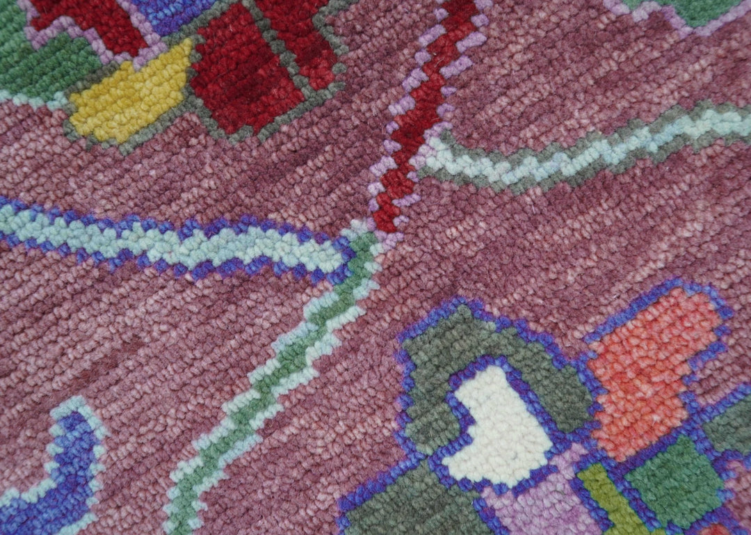 Custom Made Round Traditional Oushak Pink And Blue Hand Knotted Wool Rug - The Rug Decor