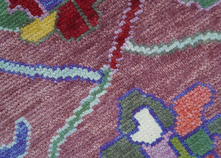 Custom Made Round Traditional Oushak Pink And Blue Hand Knotted Wool Rug - The Rug Decor
