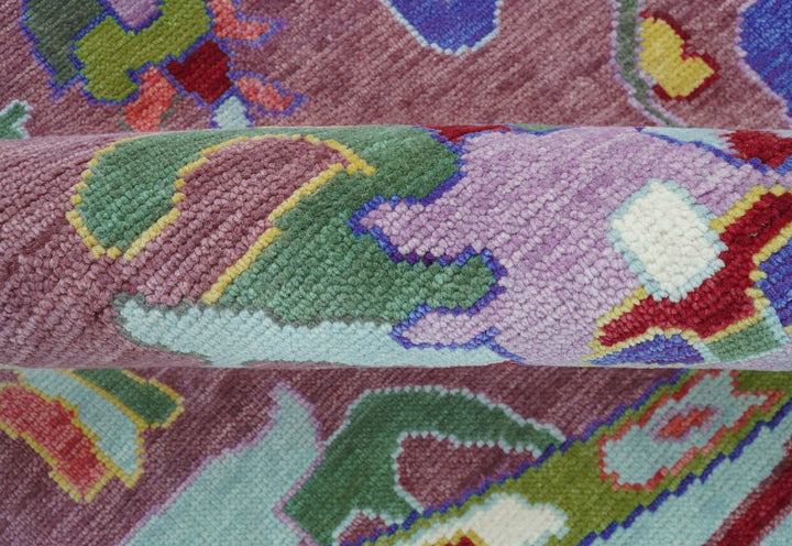 Custom Made Round Traditional Oushak Pink And Blue Hand Knotted Wool Rug - The Rug Decor