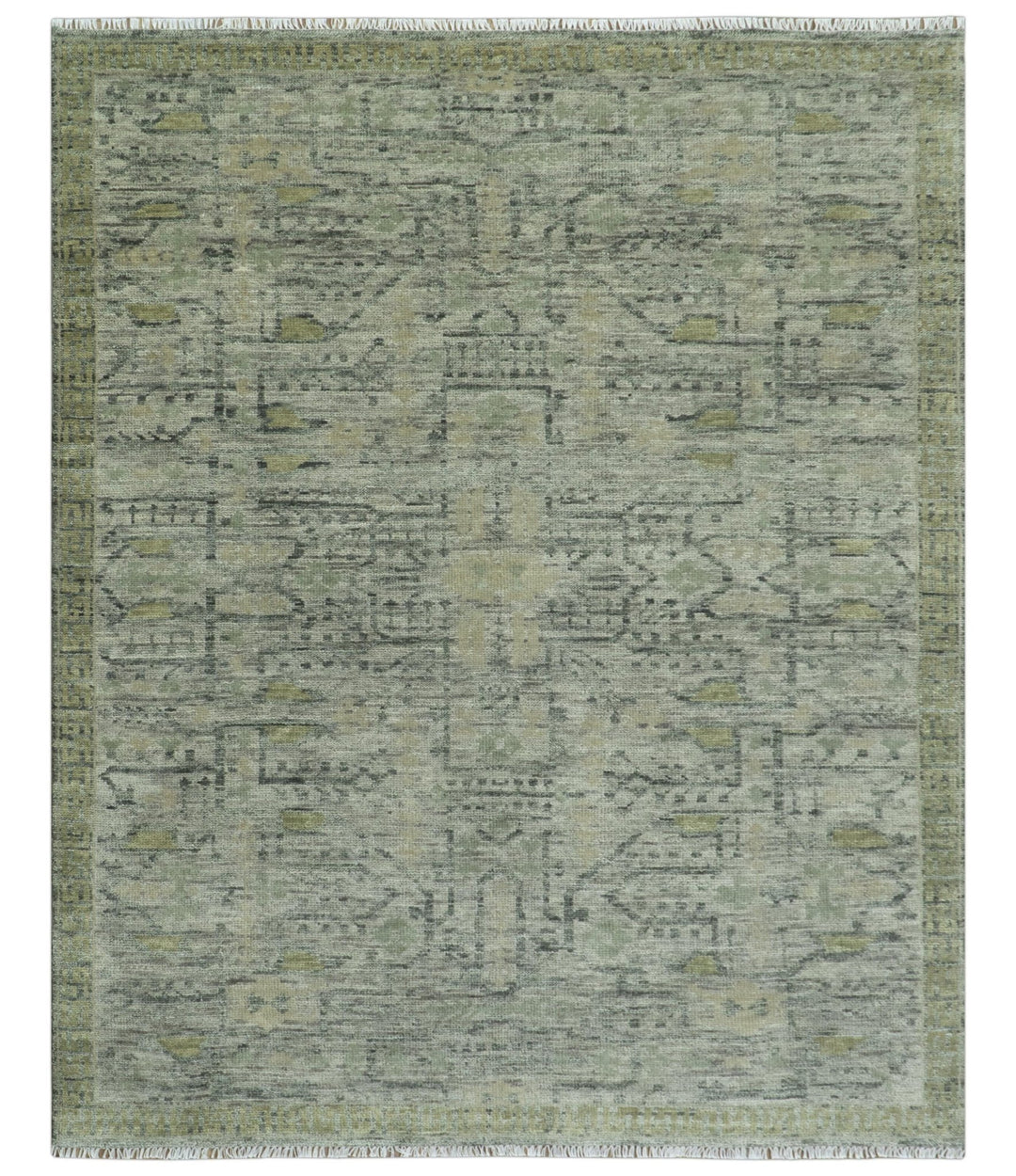 Custom Made Rug Modern Transitional Design Beige And Green Hand Knotted wool - The Rug Decor