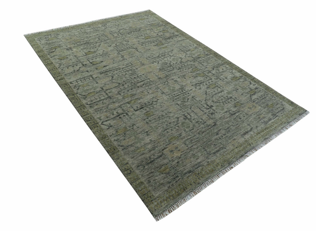 Custom Made Rug Modern Transitional Design Beige And Green Hand Knotted wool - The Rug Decor