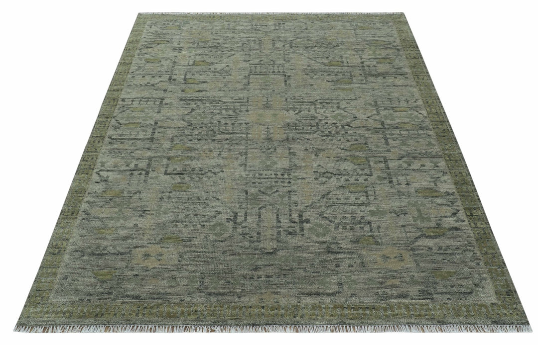 Custom Made Rug Modern Transitional Design Beige And Green Hand Knotted wool - The Rug Decor