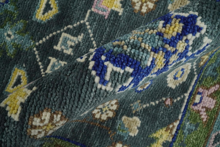 Custom Made Runner Charcoal, Green And Blue Turkish Design Hand Knotted Wool Rug - The Rug Decor