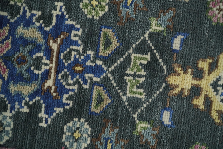 Custom Made Runner Charcoal, Green And Blue Turkish Design Hand Knotted Wool Rug - The Rug Decor