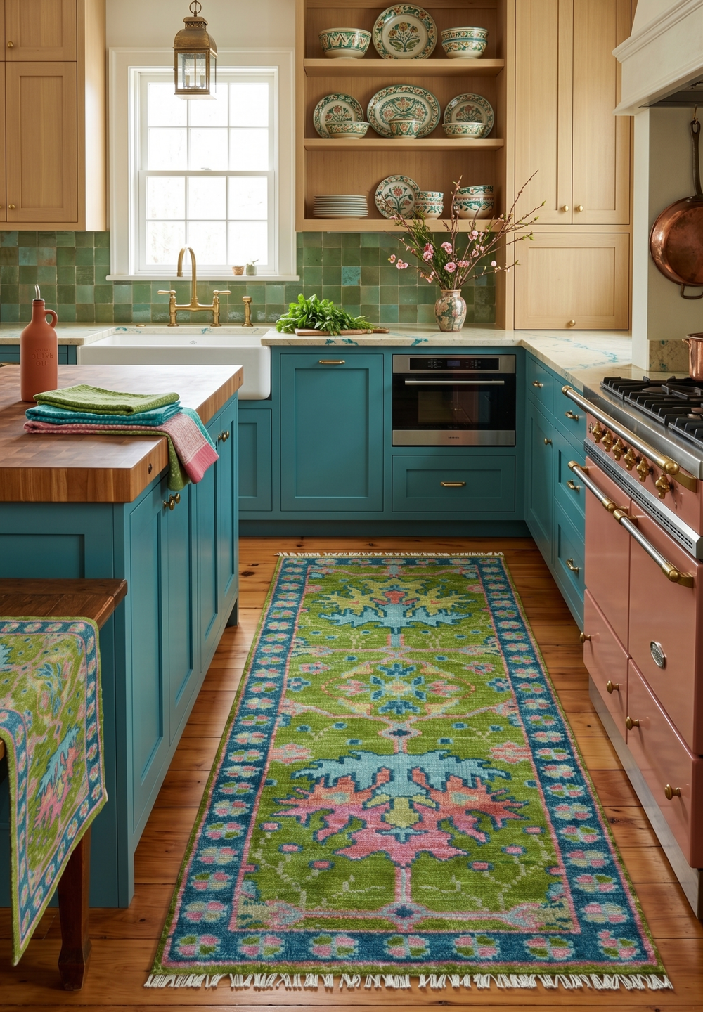 Custom Made Runner Donegal Green And Blue Hand Knotted Wool Rug - The Rug Decor