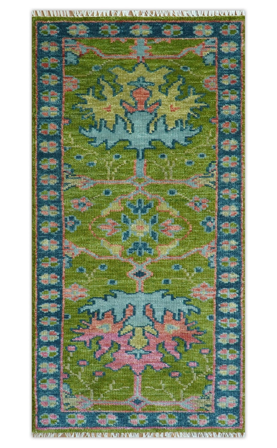 Custom Made Runner Donegal Green And Blue Hand Knotted Wool Rug - The Rug Decor