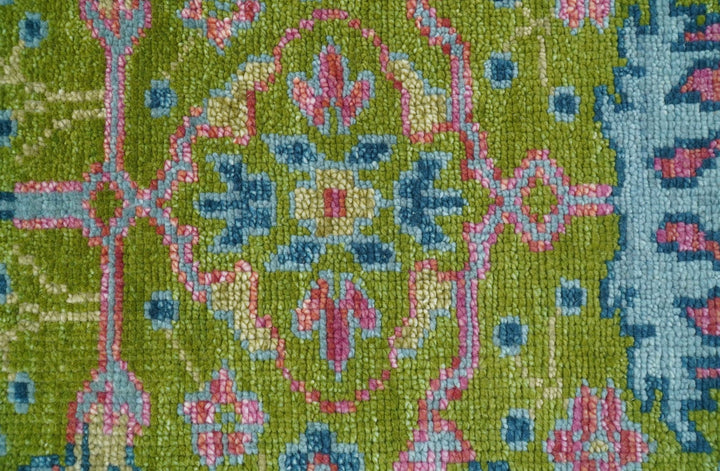 Custom Made Runner Donegal Green And Blue Hand Knotted Wool Rug - The Rug Decor