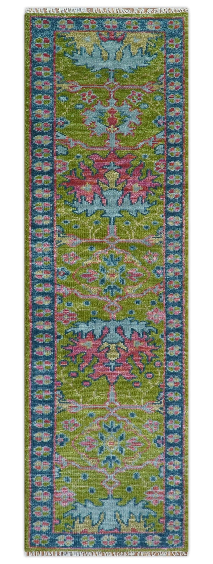Custom Made Runner Donegal Green And Blue Hand Knotted Wool Rug - The Rug Decor