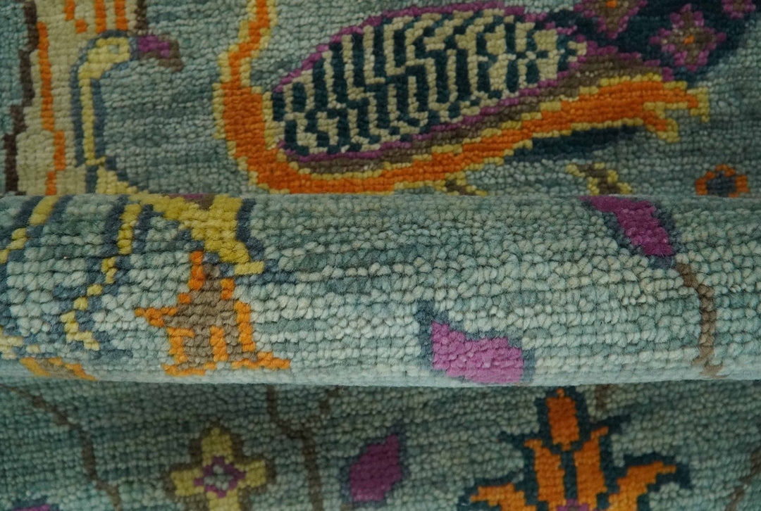 Custom Made Runner Jungle Life Peacock Green Hand Knotted Wool Rug - The Rug Decor