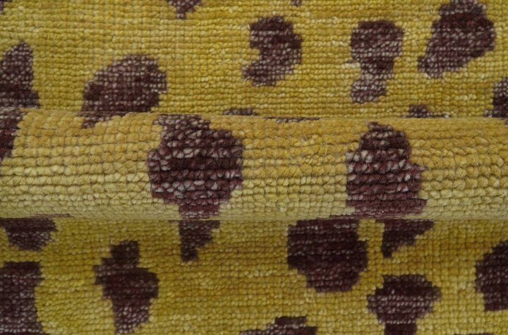 Custom Made Runner Leopard Design Mustard Hand Knotted Wool Rug - The Rug Decor
