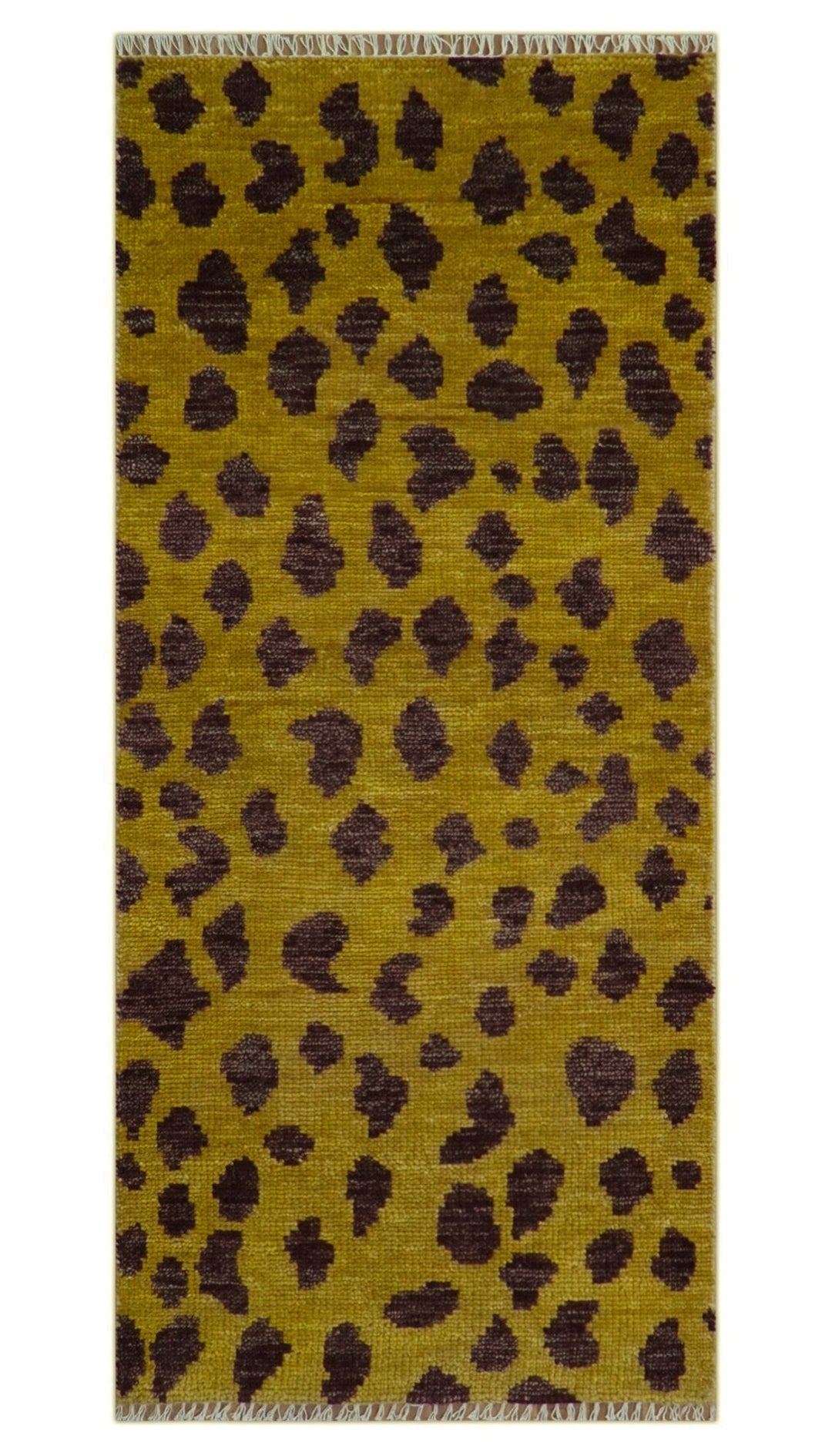 Custom Made Runner Leopard Design Mustard Hand Knotted Wool Rug - The Rug Decor