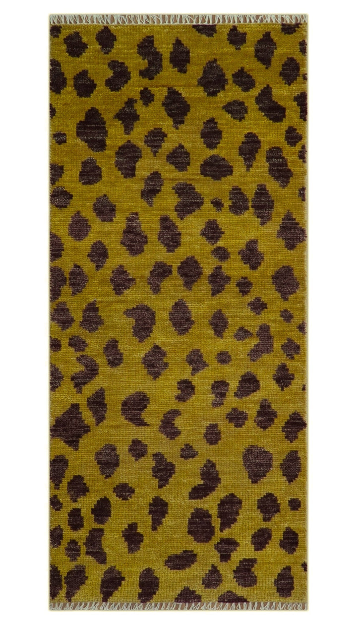 Custom Made Runner Leopard Design Mustard Hand Knotted Wool Rug - The Rug Decor