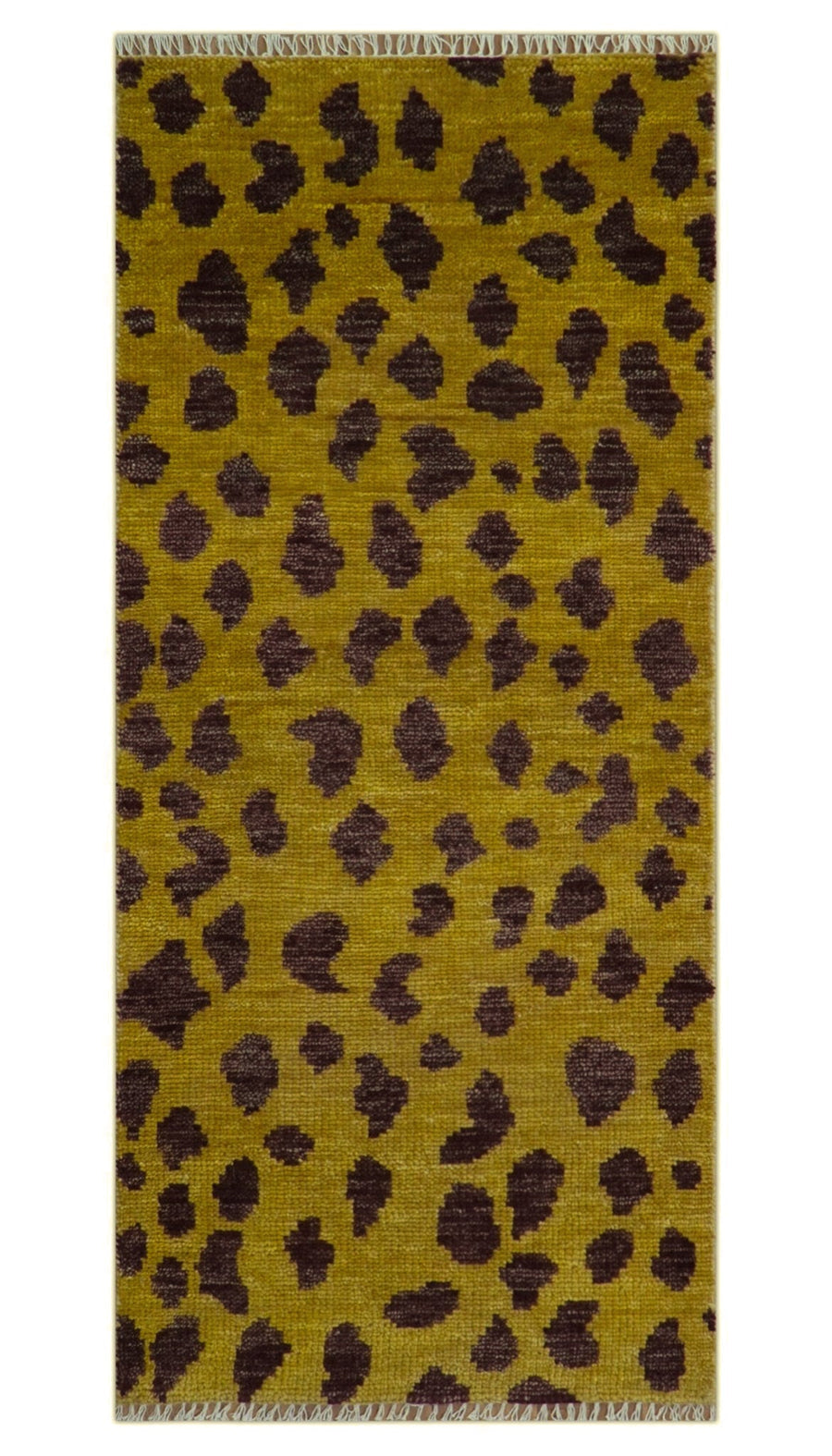 Custom Made Runner Leopard Design Mustard Hand Knotted Wool Rug - The Rug Decor