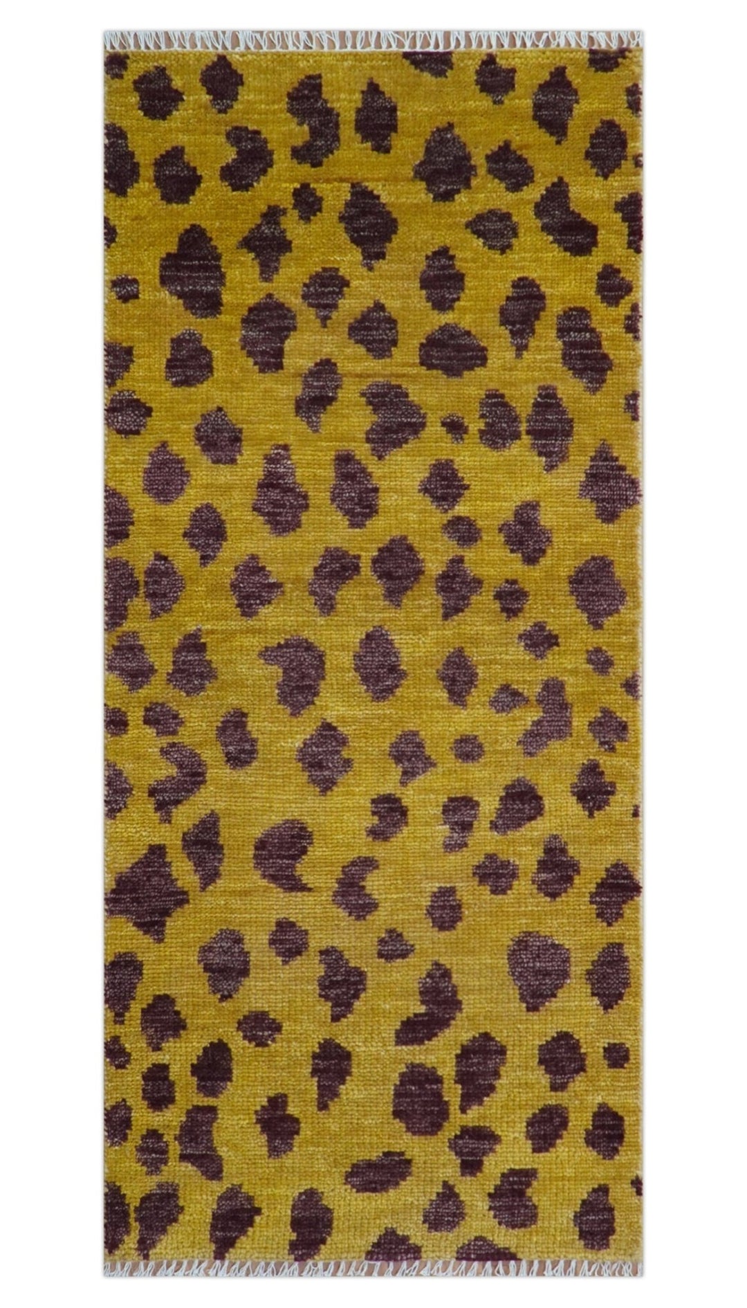 Custom Made Runner Leopard Design Mustard Hand Knotted Wool Rug - The Rug Decor