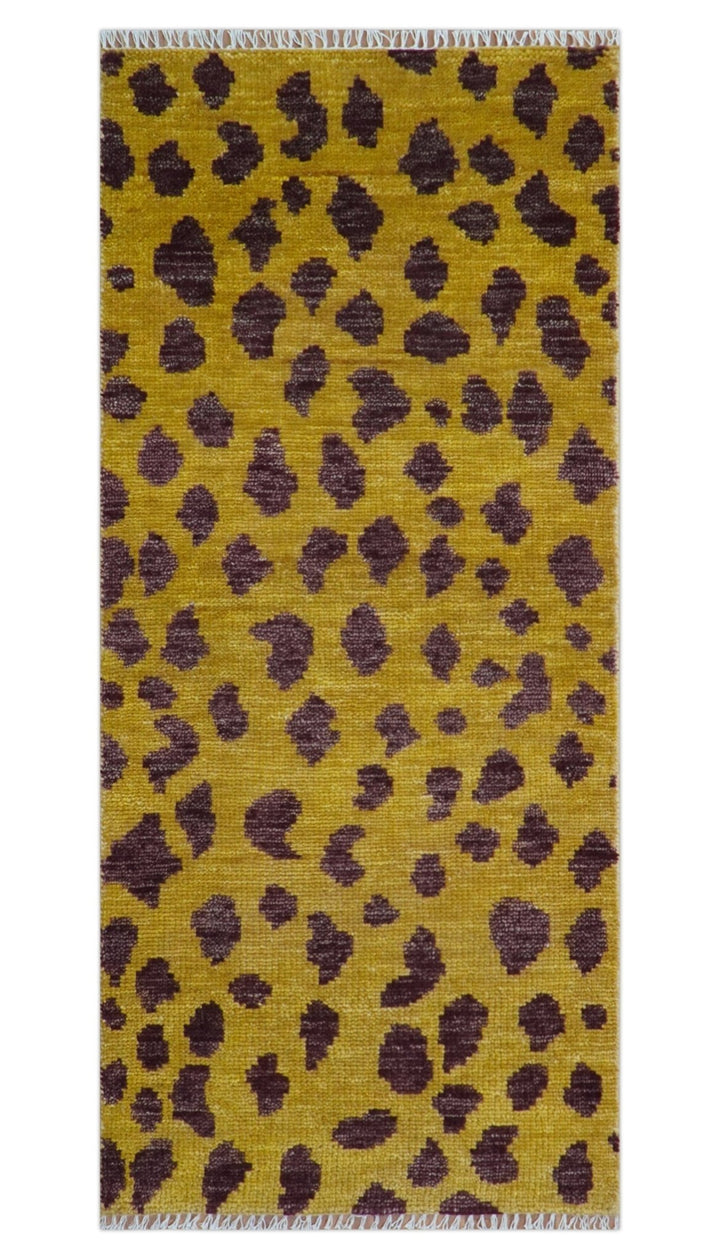 Custom Made Runner Leopard Design Mustard Hand Knotted Wool Rug - The Rug Decor