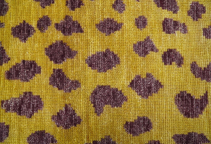 Custom Made Runner Leopard Design Mustard Hand Knotted Wool Rug - The Rug Decor