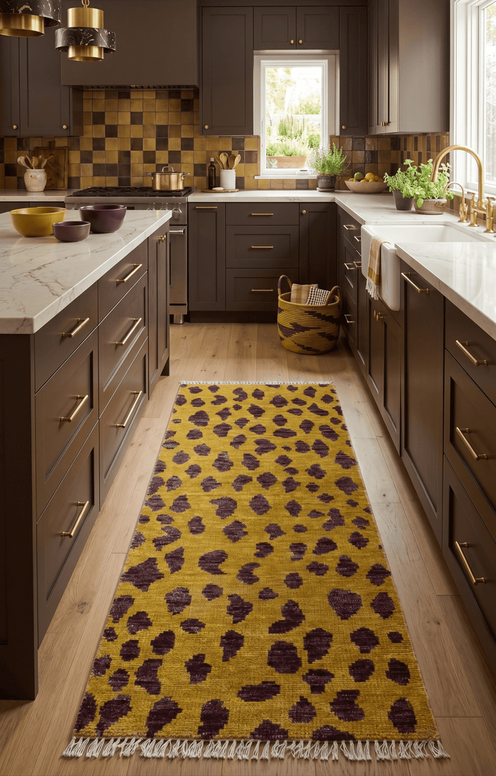 Custom Made Runner Leopard Design Mustard Hand Knotted Wool Rug - The Rug Decor