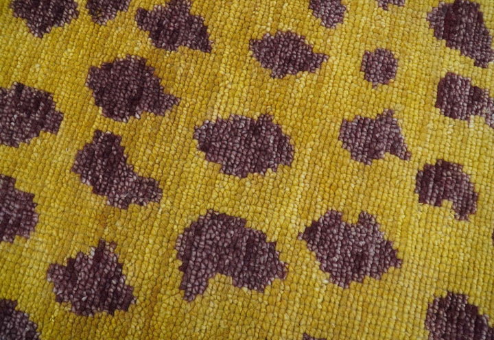 Custom Made Runner Leopard Design Mustard Hand Knotted Wool Rug - The Rug Decor