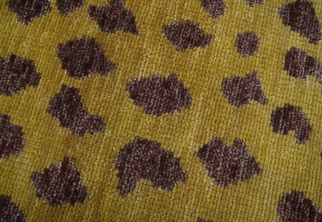 Custom Made Runner Leopard Design Mustard Hand Knotted Wool Rug - The Rug Decor