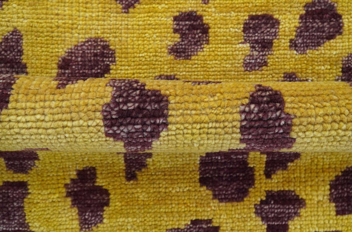 Custom Made Runner Leopard Design Mustard Hand Knotted Wool Rug - The Rug Decor