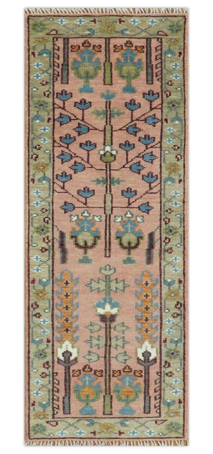 Custom Made Runner Rug Pink And Olive Tree of life Hand Knotted - The Rug Decor