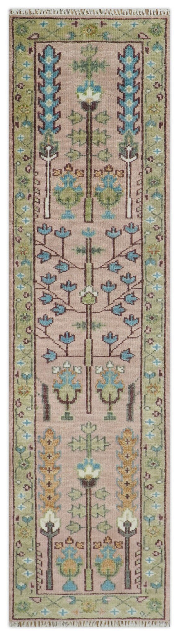 Custom Made Runner Rug Pink And Olive Tree of life Hand Knotted - The Rug Decor