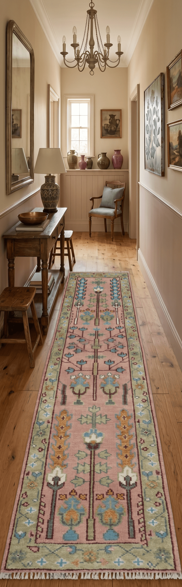 Custom Made Runner Rug Pink And Olive Tree of life Hand Knotted - The Rug Decor