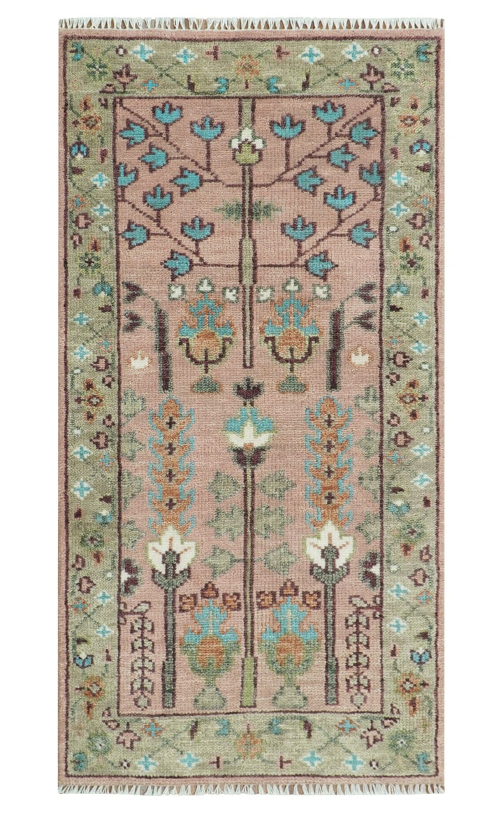 Custom Made Runner Rug Pink And Olive Tree of life Hand Knotted - The Rug Decor