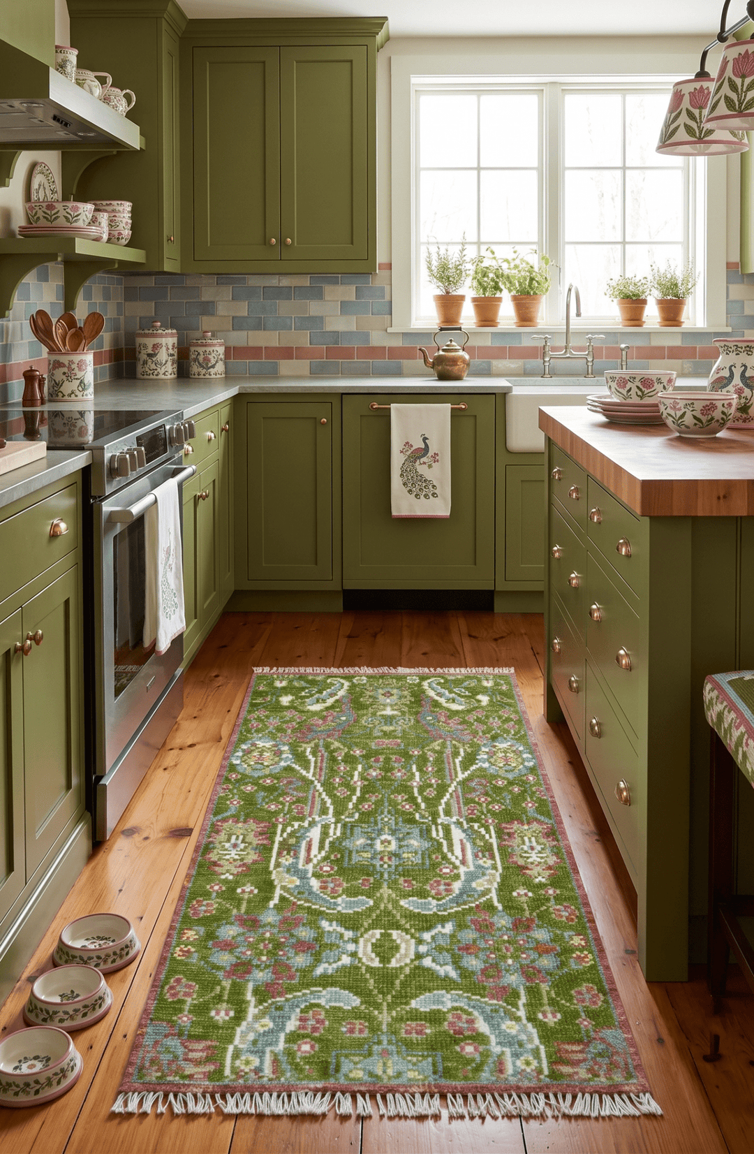 Custom Made Runner The Peacock Garden Green Hand Knotted Wool Rug - The Rug Decor