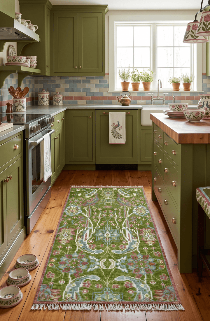 Custom Made Runner The Peacock Garden Green Hand Knotted Wool Rug - The Rug Decor