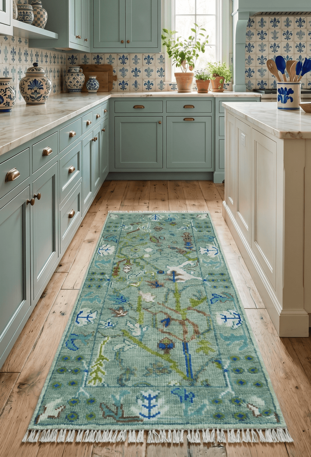 Custom Made Runner The Plants and Roots Green Hand Knotted Wool Rug - The Rug Decor