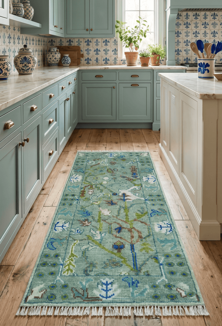 Custom Made Runner The Plants and Roots Green Hand Knotted Wool Rug - The Rug Decor
