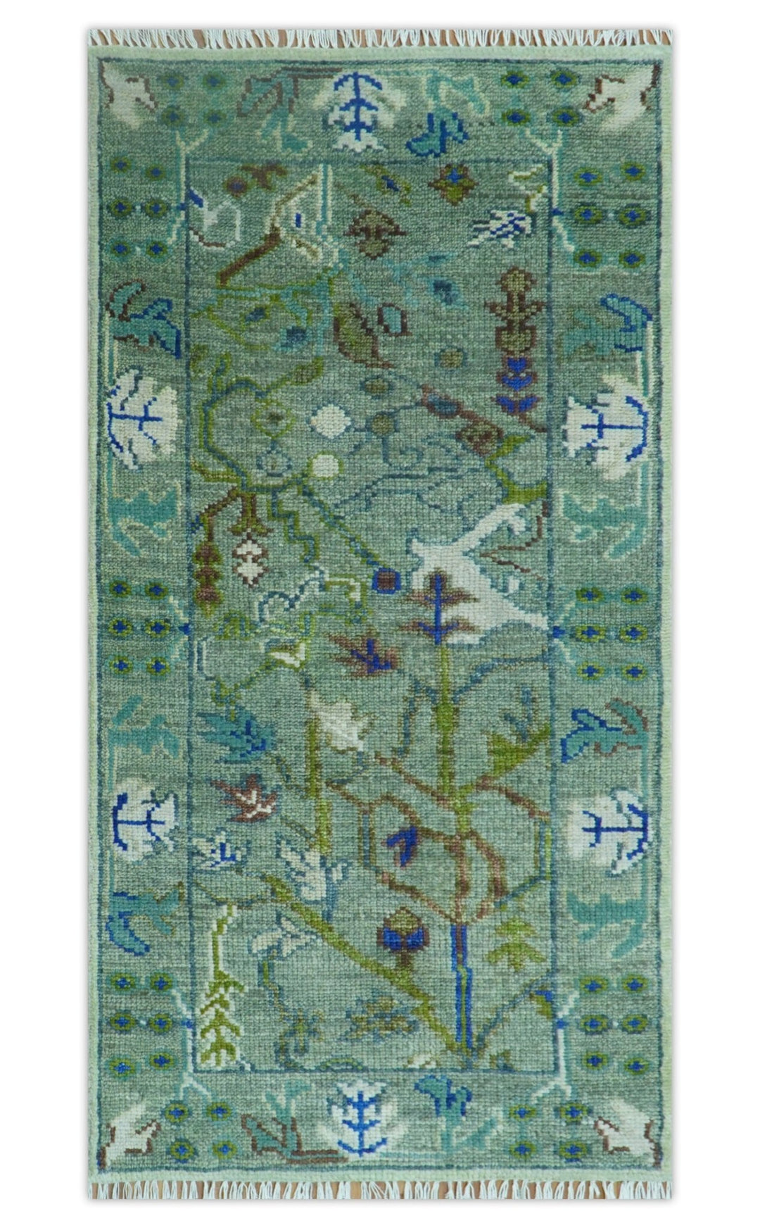 Custom Made Runner The Plants and Roots Green Hand Knotted Wool Rug - The Rug Decor