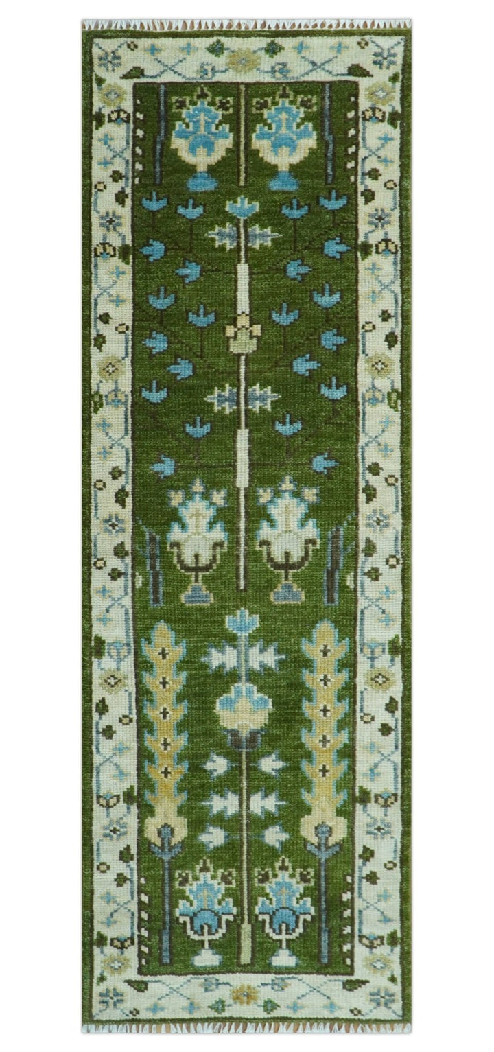 Custom Made Runner Tree of life Green And Ivory Hand Knotted Rug - The Rug Decor