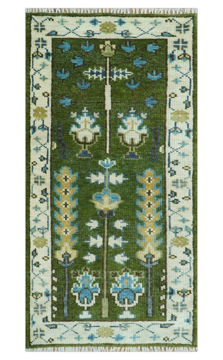 Custom Made Runner Tree of life Green And Ivory Hand Knotted Rug - The Rug Decor