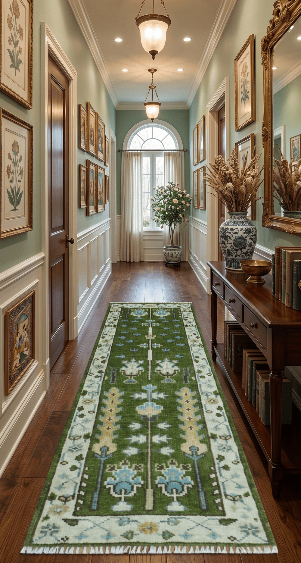 Custom Made Runner Tree of life Green And Ivory Hand Knotted Rug - The Rug Decor