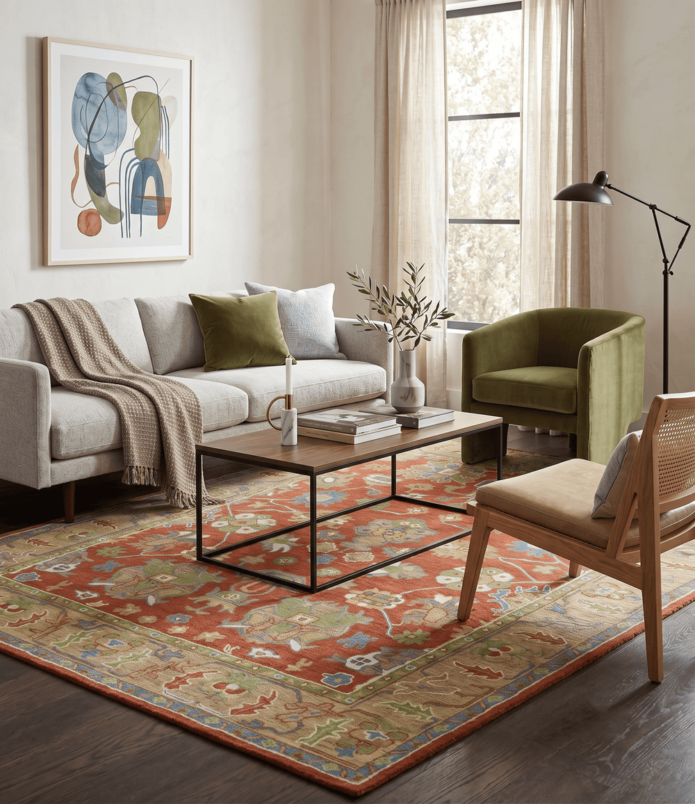 Custom Made Rust And Beige Traditional Oushak Design Hand Tufted 8x10 Wool Rug - The Rug Decor