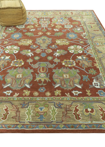 Custom Made Rust And Beige Traditional Oushak Design Hand Tufted 8x10 Wool Rug - The Rug Decor