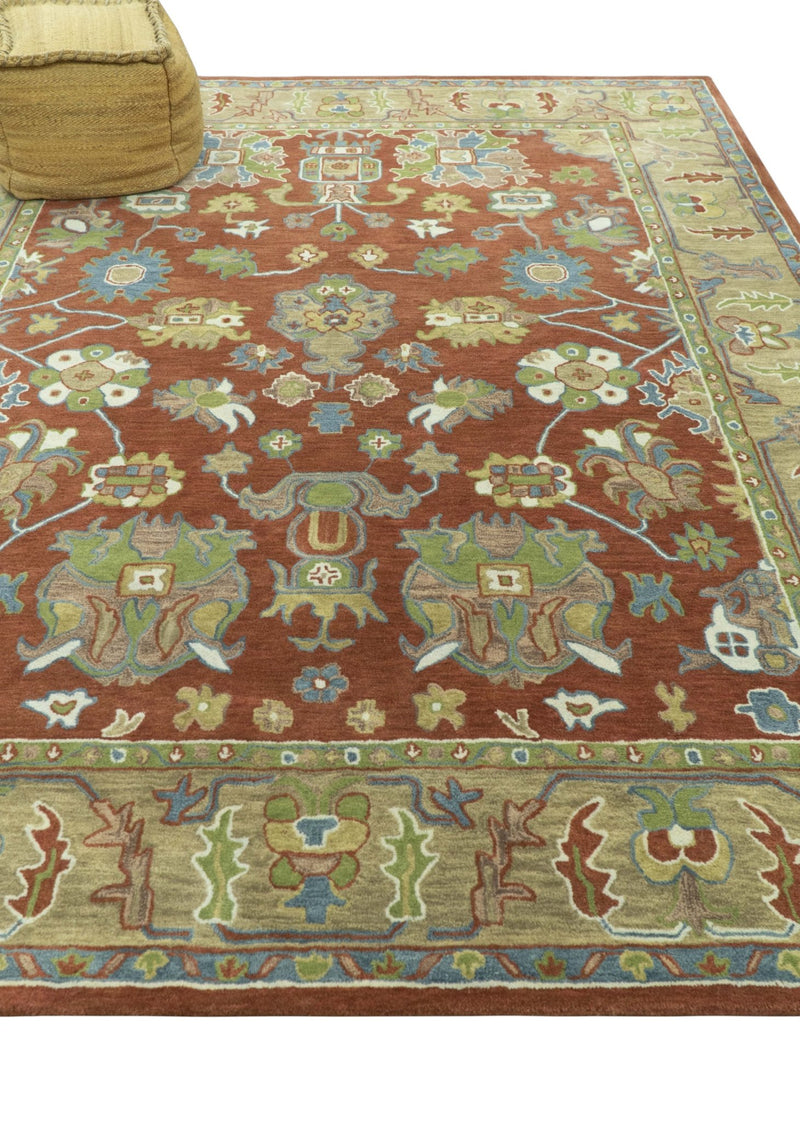 Custom Made Rust And Beige Traditional Oushak Design Hand Tufted 8x10 Wool Rug - The Rug Decor