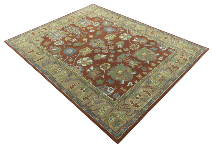 Custom Made Rust And Beige Traditional Oushak Design Hand Tufted 8x10 Wool Rug - The Rug Decor