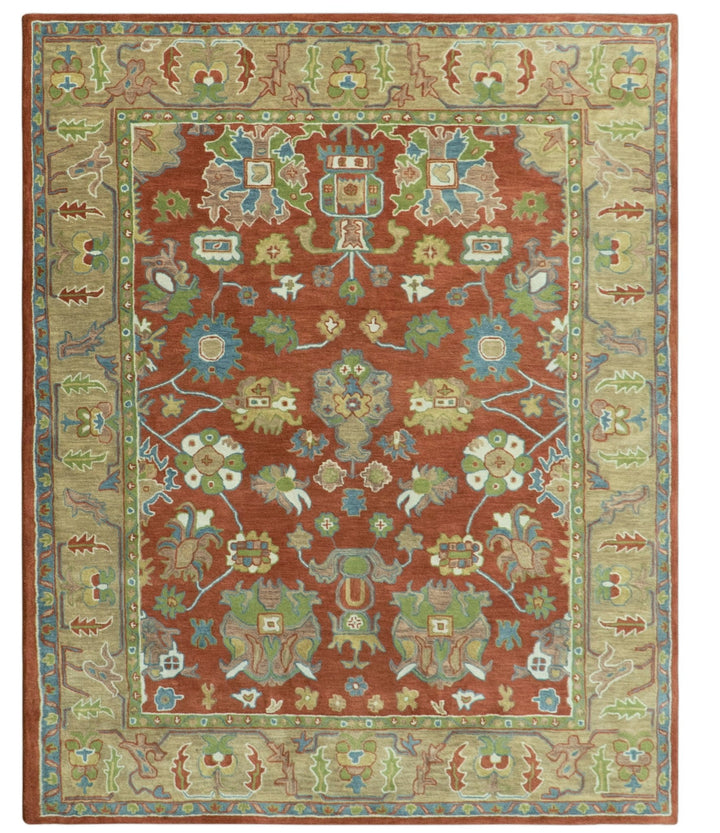 Custom Made Rust And Beige Traditional Oushak Design Hand Tufted 8x10 Wool Rug - The Rug Decor
