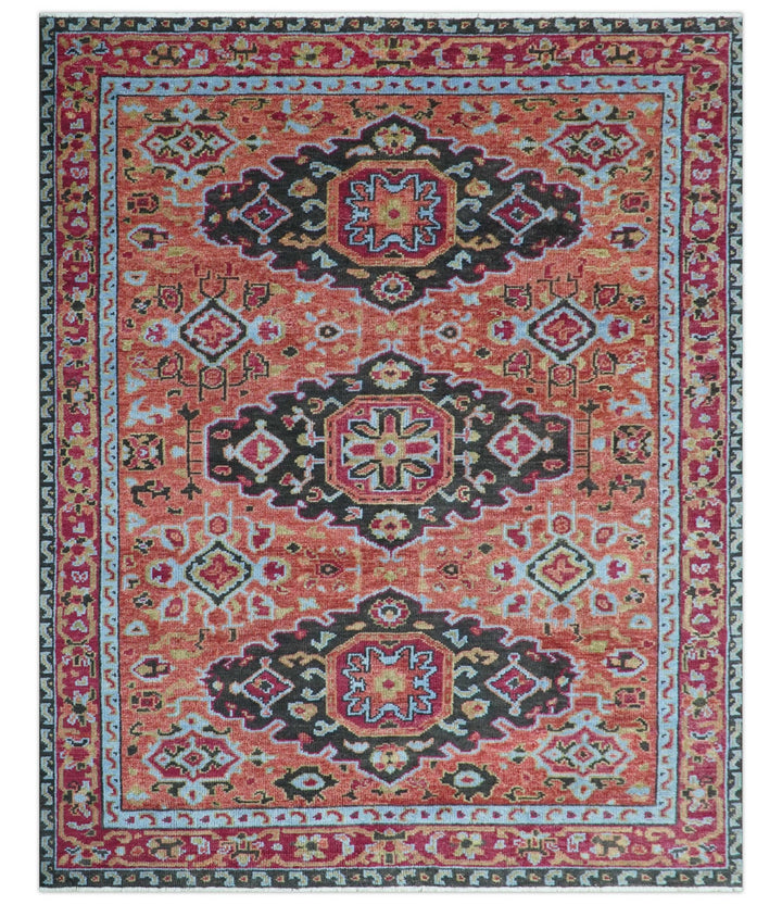 Custom Made Rust And Black Traditional Medallions Design Hand Knotted Wool Rug - The Rug Decor