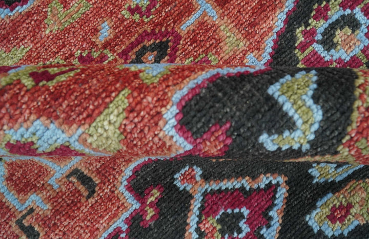 Custom Made Rust And Black Traditional Medallions Design Hand Knotted Wool Rug - The Rug Decor