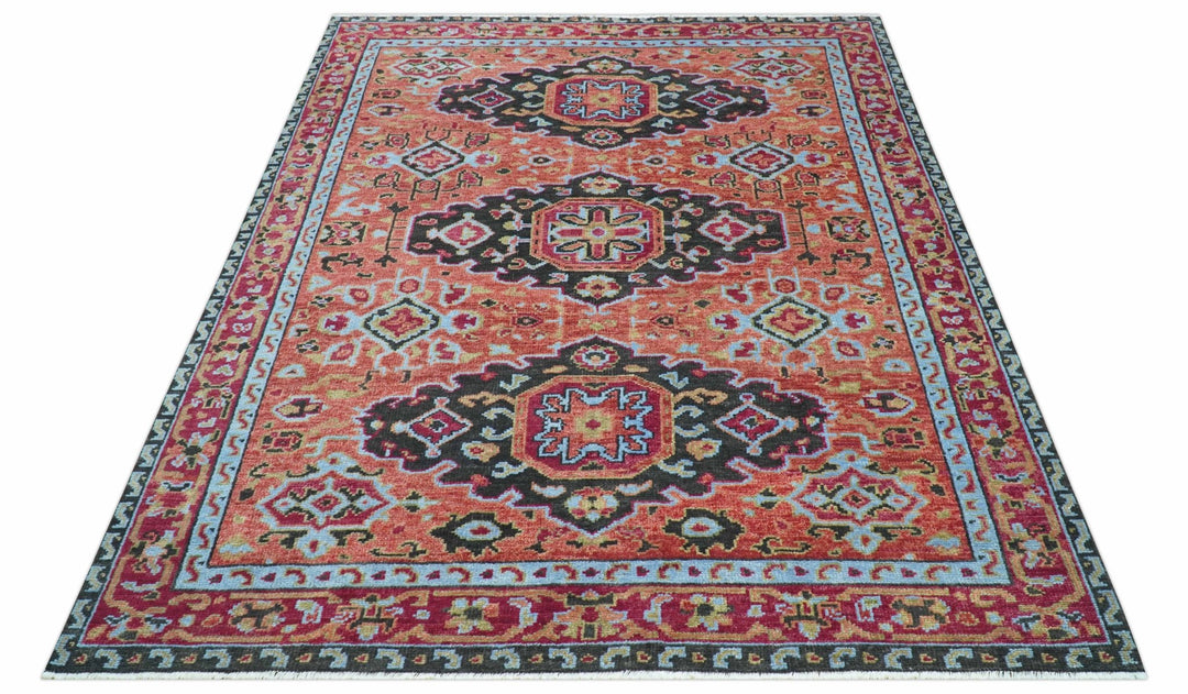 Custom Made Rust And Black Traditional Medallions Design Hand Knotted Wool Rug - The Rug Decor