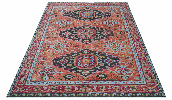 Custom Made Rust And Black Traditional Medallions Design Hand Knotted Wool Rug - The Rug Decor