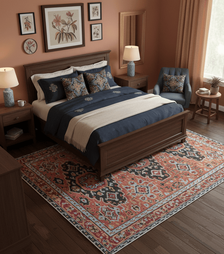 Custom Made Rust And Black Traditional Medallions Design Hand Knotted Wool Rug - The Rug Decor