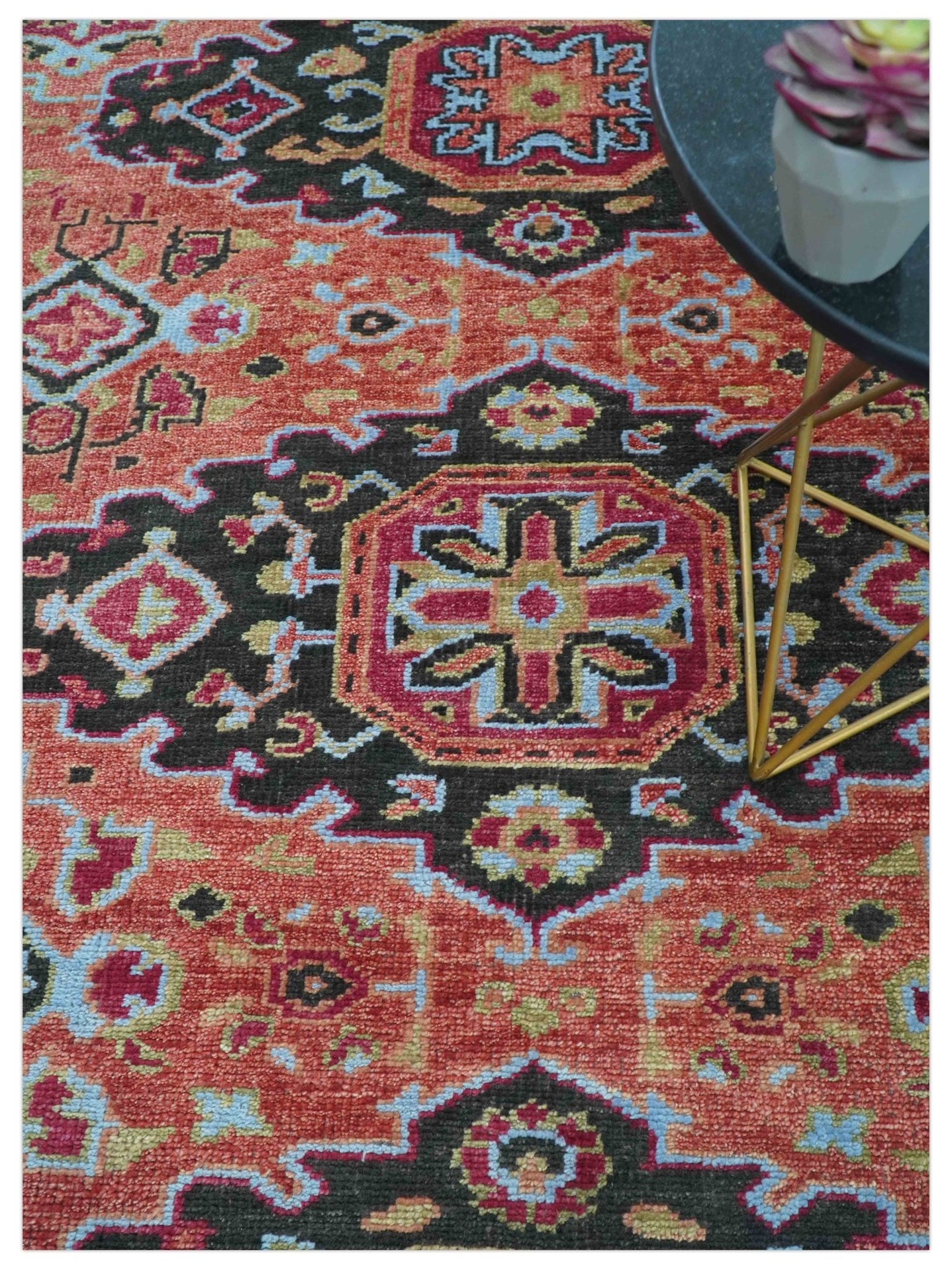 Custom Made Rust And Black Traditional Medallions Design Hand Knotted Wool Rug - The Rug Decor