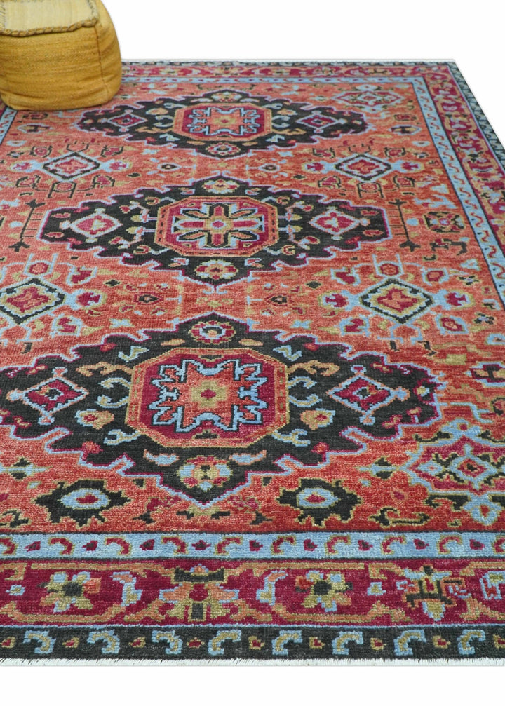 Custom Made Rust And Black Traditional Medallions Design Hand Knotted Wool Rug - The Rug Decor