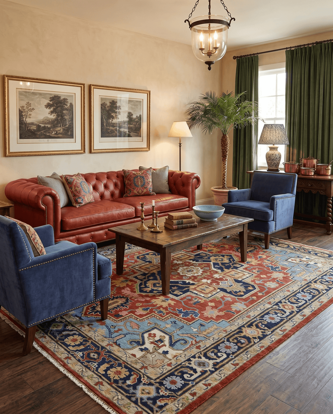 Custom Made Rust and Blue Traditional Medallion Hand Knotted Wool Area Rug - The Rug Decor