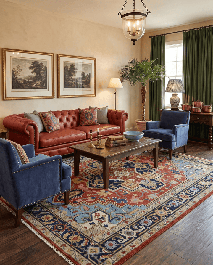 Custom Made Rust and Blue Traditional Medallion Hand Knotted Wool Area Rug - The Rug Decor